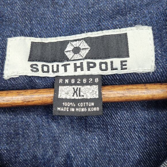 Vintage Y2K South Pole Button Up Bling Embroidered Dark Wash Denim Jacket XL - Picture 4 of 12
